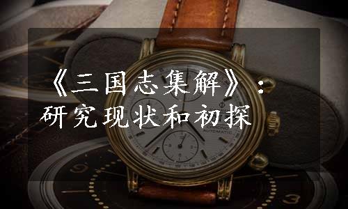 《三国志集解》：研究现状和初探