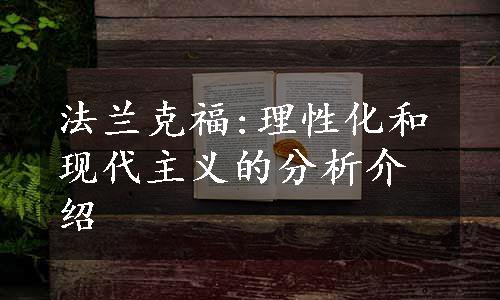 法兰克福:理性化和现代主义的分析介绍