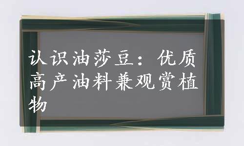 认识油莎豆：优质高产油料兼观赏植物