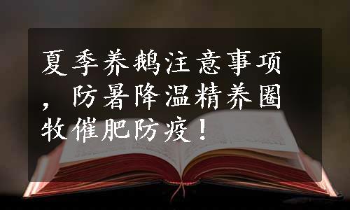 夏季养鹅注意事项，防暑降温精养圈牧催肥防疫！