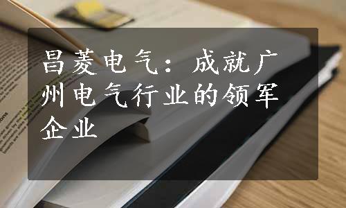 昌菱电气：成就广州电气行业的领军企业