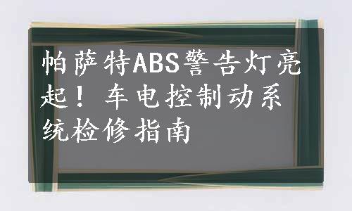 帕萨特ABS警告灯亮起！车电控制动系统检修指南