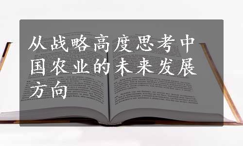 从战略高度思考中国农业的未来发展方向
