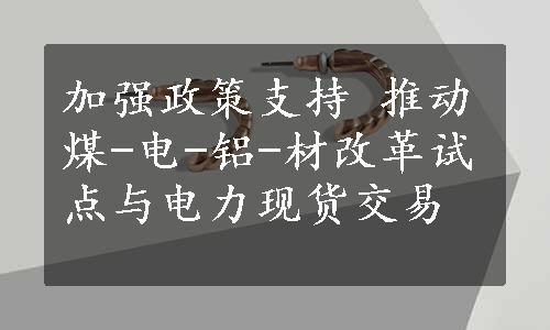 加强政策支持 推动煤-电-铝-材改革试点与电力现货交易