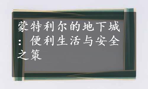 蒙特利尔的地下城：便利生活与安全之策