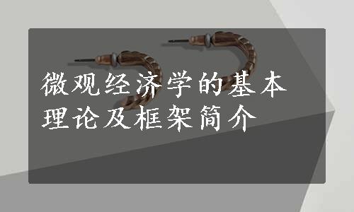 微观经济学的基本理论及框架简介