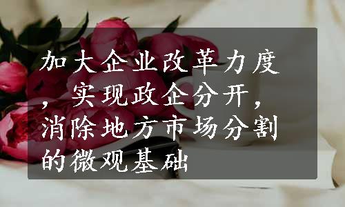 加大企业改革力度，实现政企分开，消除地方市场分割的微观基础